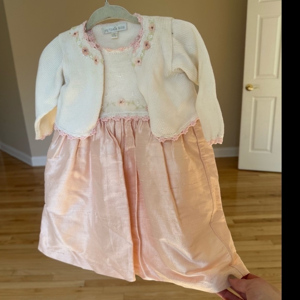 Victoria Kids Girls Dupioni Silk Sweater Dress Set 6-12M
